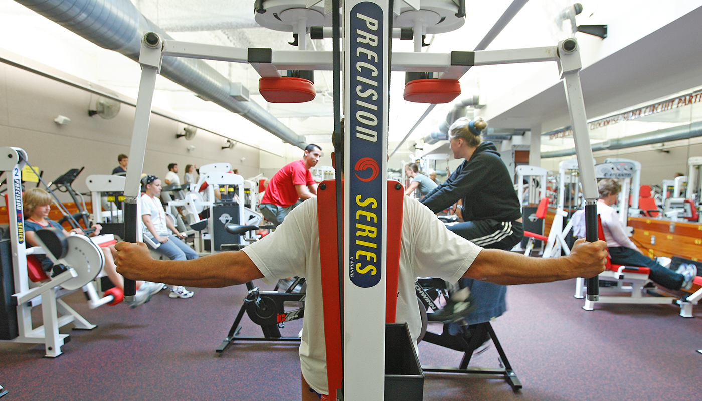 SBCC Life Fitness Center with students working out.