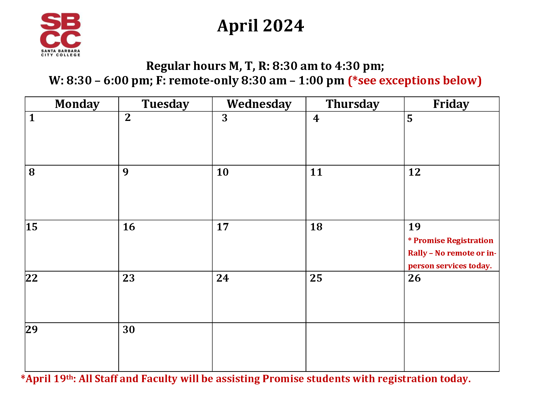 April 2024 student services hours - click for PDF